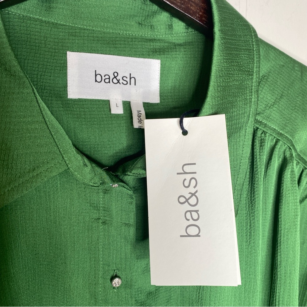 Ba&sh Féria Women’s loose and floaty tie front blouse green vert new large shirt - Picture 6 of 10